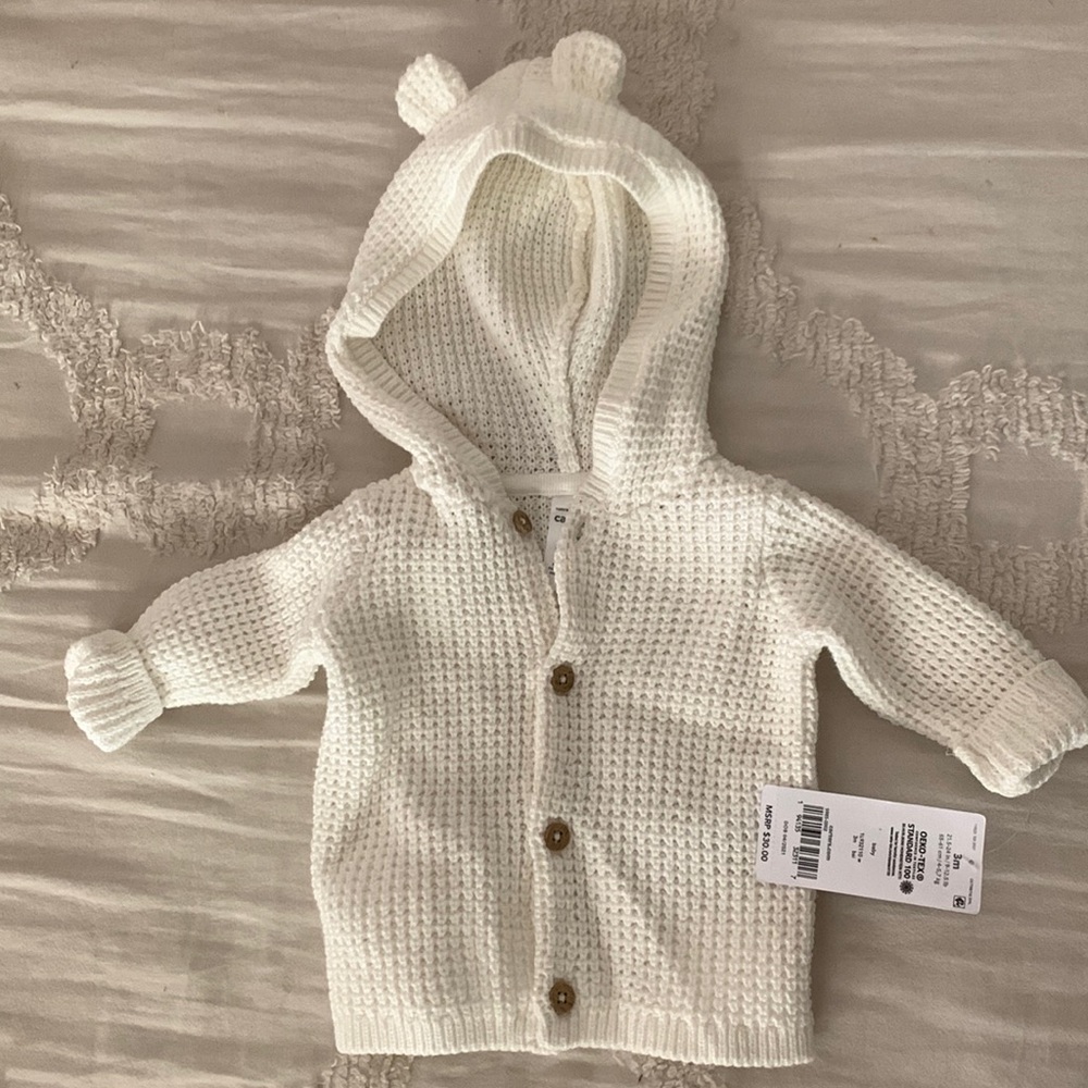 3/25$ Carters 3 month knit cream white baby sweater with ears new